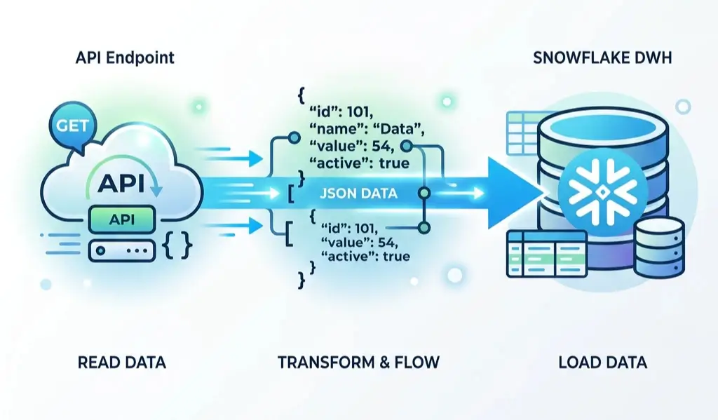 Eine Darstellung vom Laden von Daten aus einer API mit Snowflake.