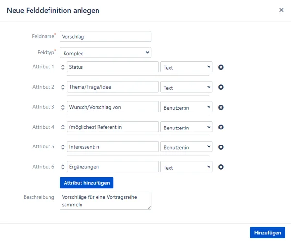 Neue Felddefinition anlegen