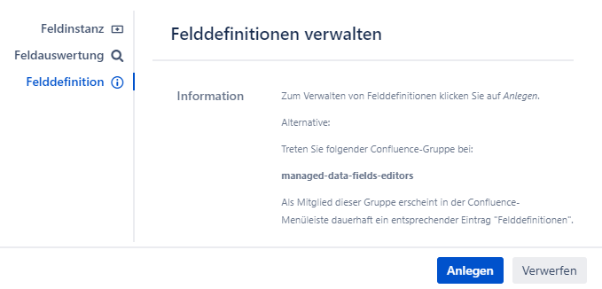 Felddefinitionen verwalten