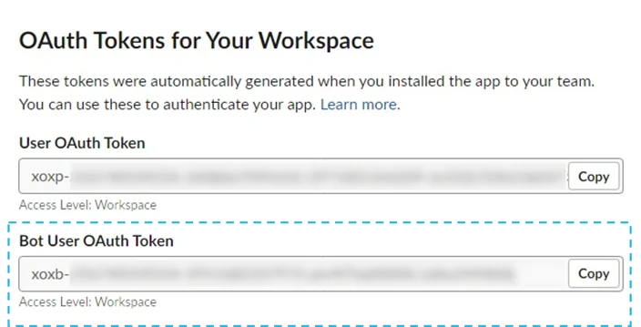 Token für die Slack-Anwendung