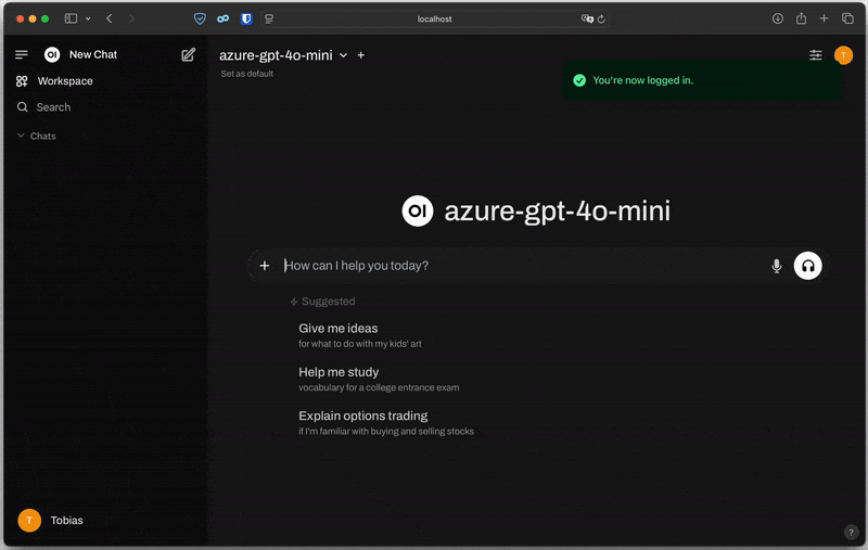 Ein gif, das zeigt, wie jemand azure-gpt-40-mini darum bittet, ein Gedicht zu schreiben.