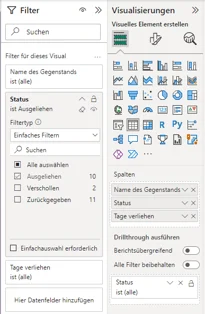 Visualisierung "Tabelle" hinzufügen inkl. der ausgewählten Spalten
