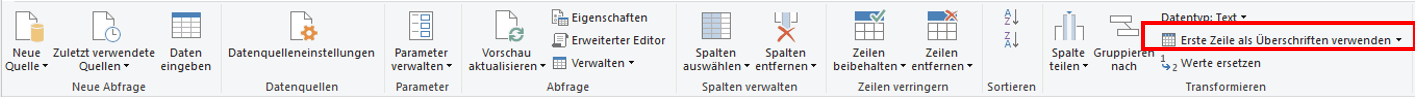 Erste Zeile als Überschriften verwenden