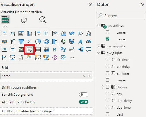 Hinzufügen des Datenschnitts