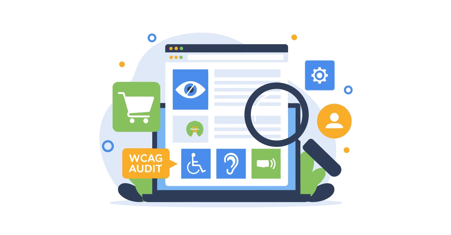 WCAG-Audit einer Website mit Barrierefreiheits-Symbolen.